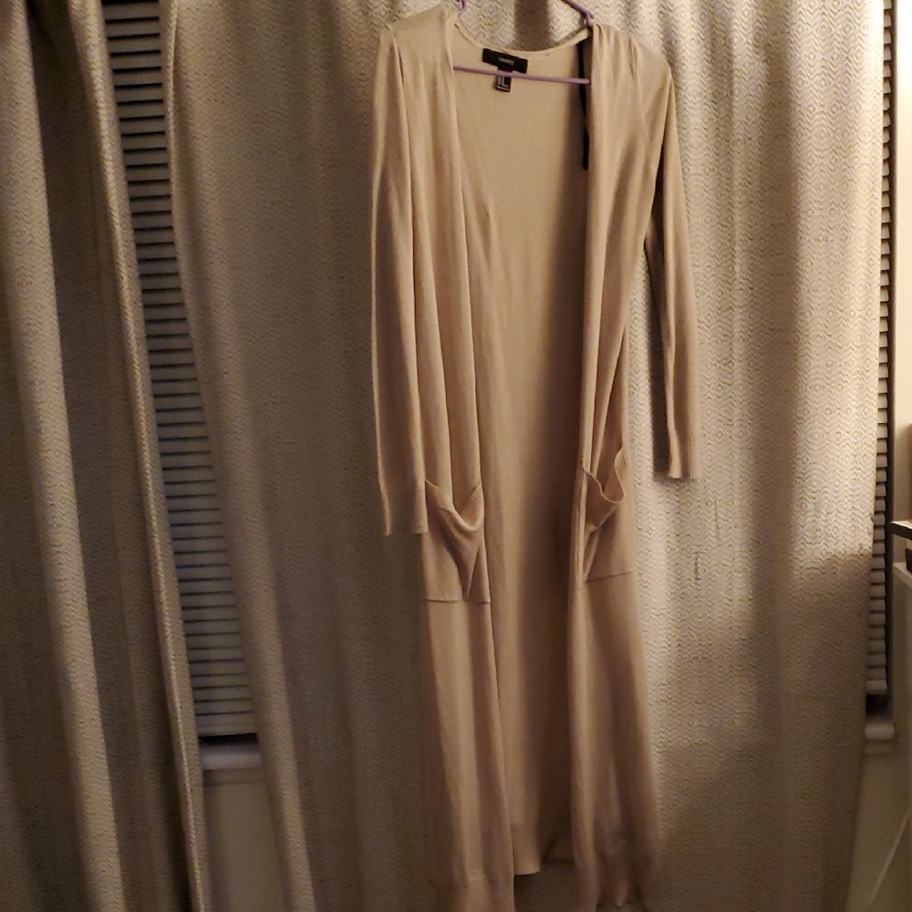 Long Beige Cardigan with Pockets